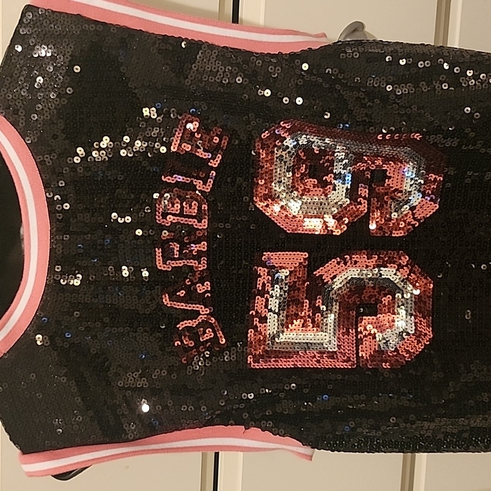 Barbie Jersey sequin Tank Black and pink Barbie Top - Picture 10 of 16